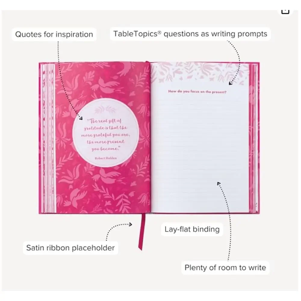 TableTopics Gratitude Prompted Journal, Reflection Notebook for Wellness- Pink